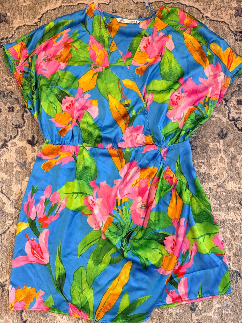 Zara Blue Floral Playsuit with Pink & Green Accents